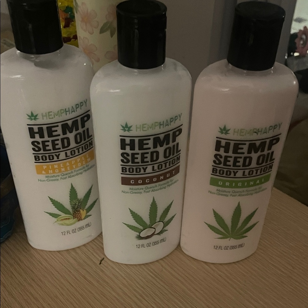 HempHappy Hemp Seed Oil Body Lotion - Pineapple, Coconut, Original (Set of 3)